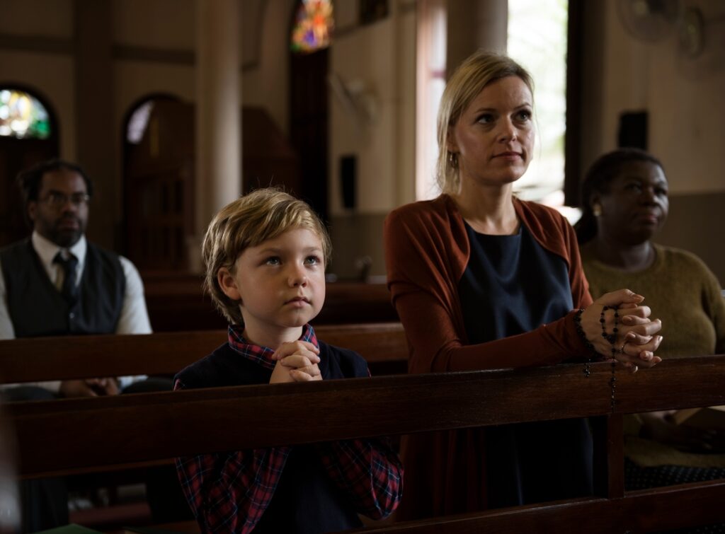 Group of religious people in a church